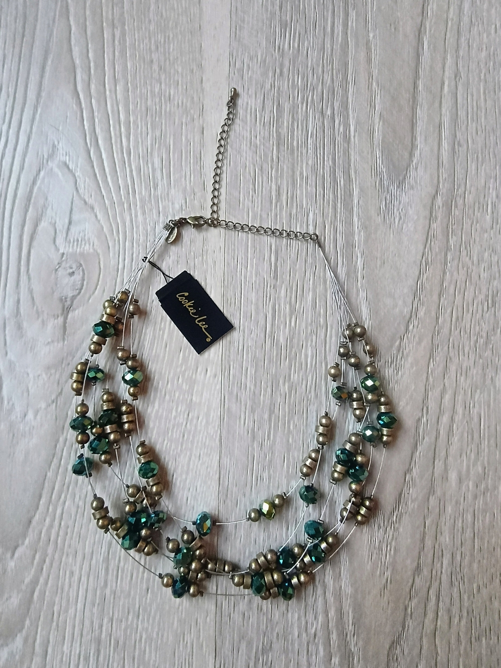💚 Cookie Lee Genuine Crystal Necklace Emerald Green Multi Strand Illusion NWT